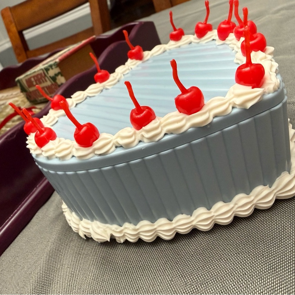 Heart-Shaped Blue Cake Decoration With Red Cherries Jewelry Box View 2
